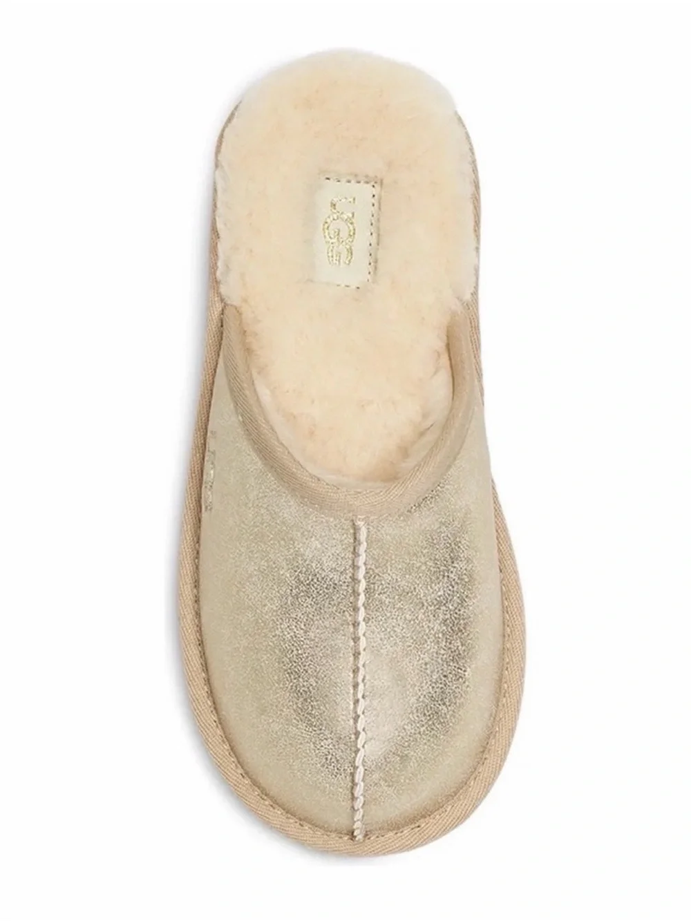 UGG Kids Keegan Metallic Gold Faux Fur Slippers 3M Big Kid Cozy Shoes NWT